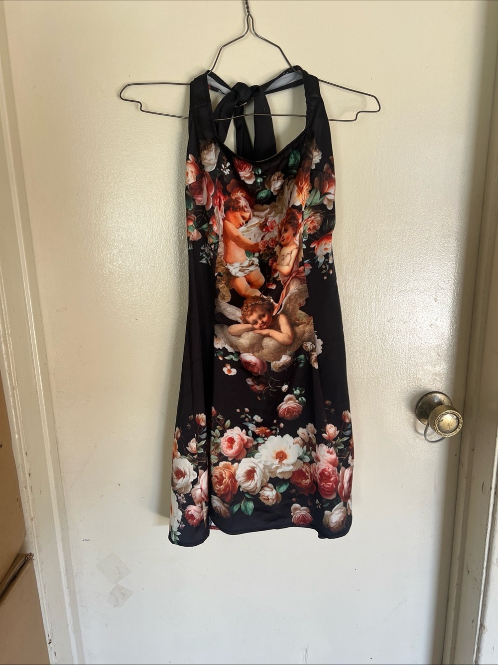 Urban Outfitters Black Cherub & Floral Halter Mini Dress